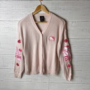 Hello Kitty Sweater Womens Size Small Pink Strawberry Milk Skimmer Cardigan